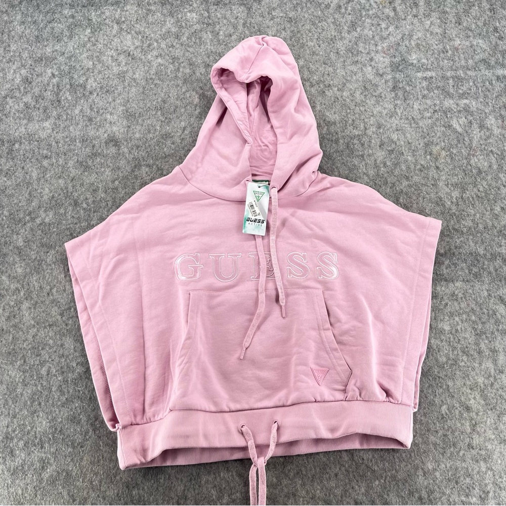 Guess Womens Pink Cropped Sleeveless Hoodie Size L NEW